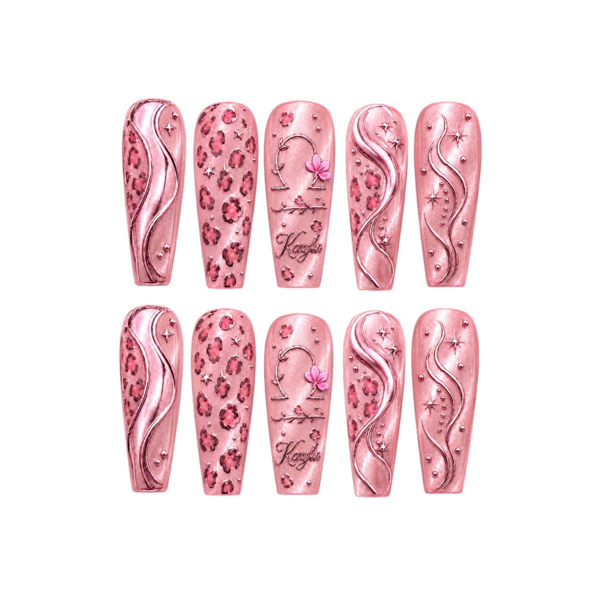 Pink Leopard Zodiac - Personalized Press-On Nails