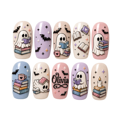 Ghost Reading Books - Personalized Press-On Nails