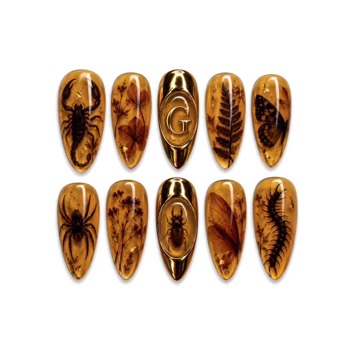 Amber Resin Insect - Personalized Press-On Nails