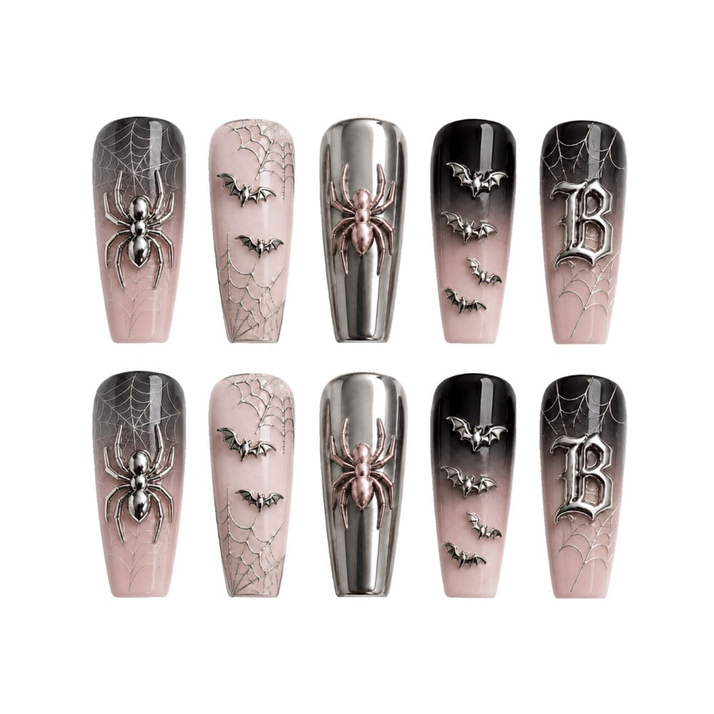 Black Chrome Spider - Personalized Press-On Nails