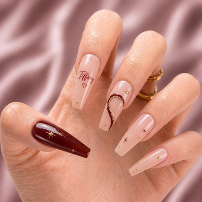 Forever Bestie Hearts – Personalized Press-On Nails
