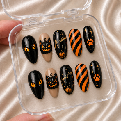 Pumpkin Cat - Personalized Press-On Nails