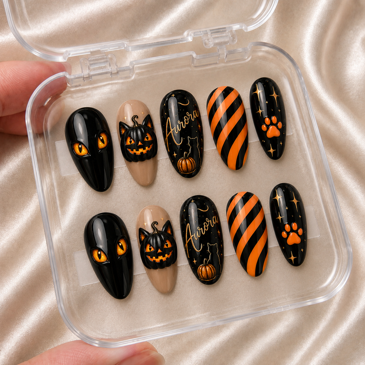 Pumpkin Cat - Personalized Press-On Nails