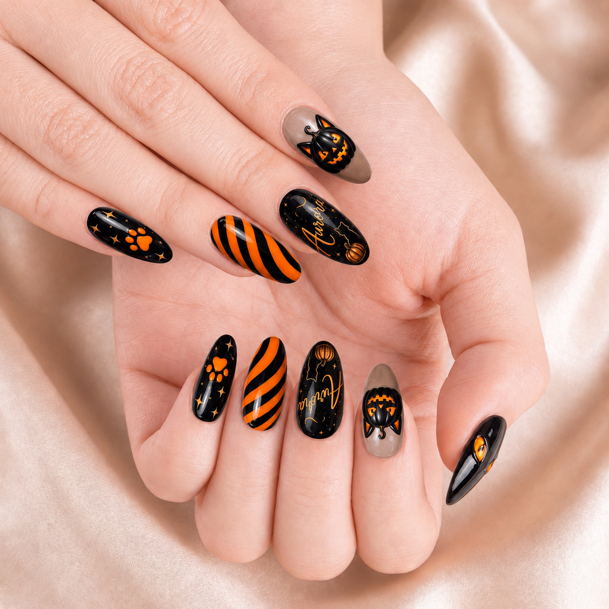 Pumpkin Cat - Personalized Press-On Nails