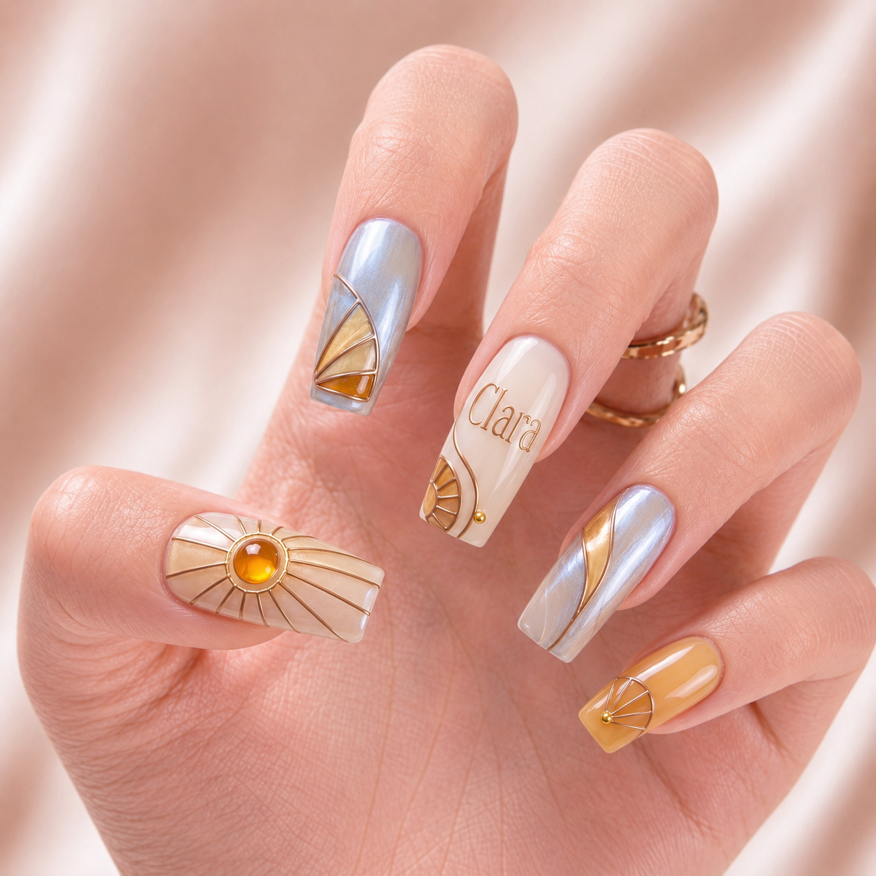 Amber Glass Daybreak- Personalized Press-On Nails