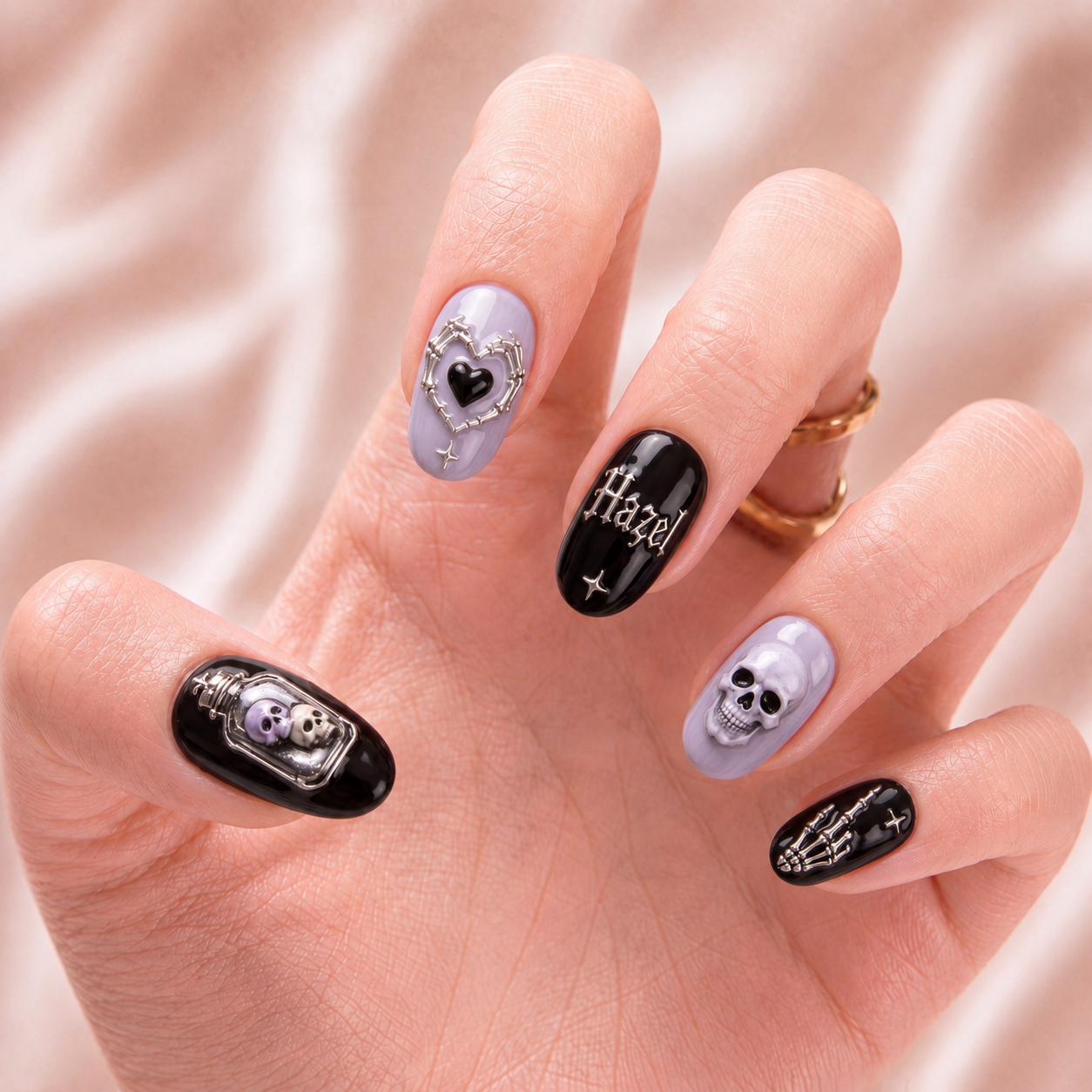 Silver Skull Ritual- Personalized Press-On Nails