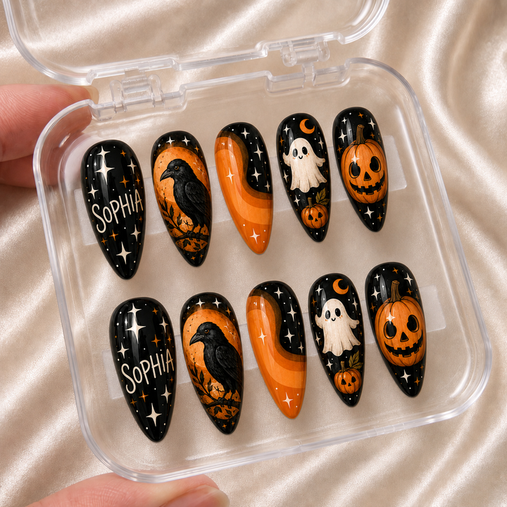 Midnight Pumpkin Spell - Personalized Press-On Nails
