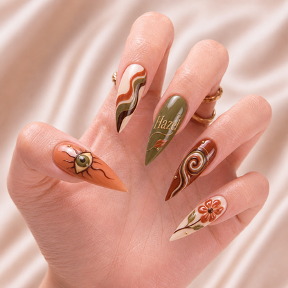 Terracotta Oracle Bloom - Personalized Press-On Nails