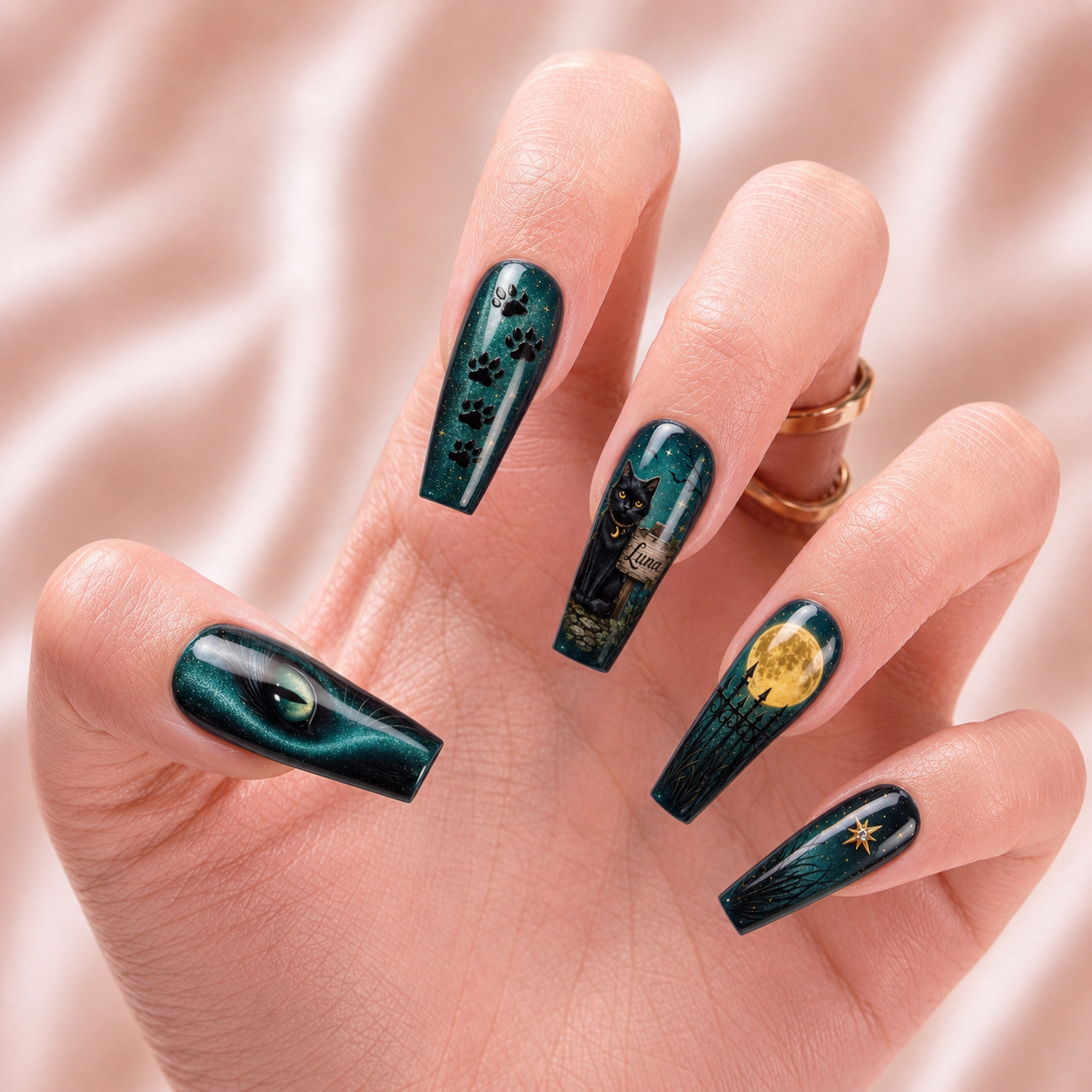 Black Cat Lucky Date  – Personalized Press-On Nails