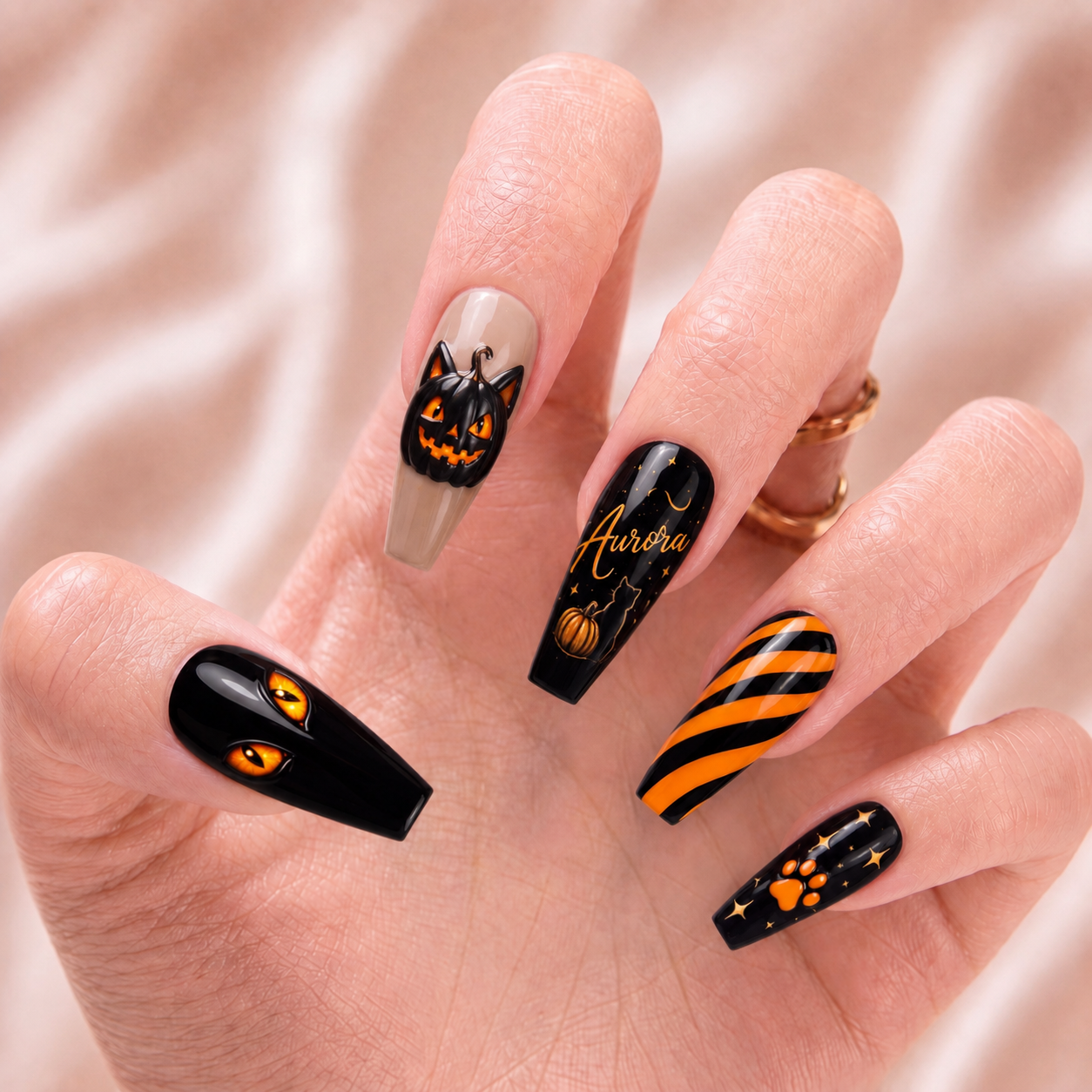 Pumpkin Cat - Personalized Press-On Nails