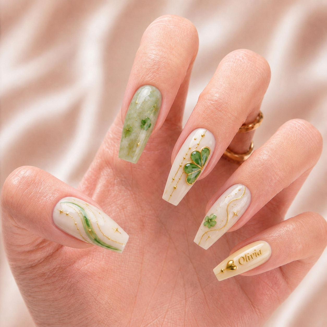 Golden Clover Bestie Bond – Personalized Press-On Nails