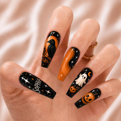 Midnight Pumpkin Spell - Personalized Press-On Nails