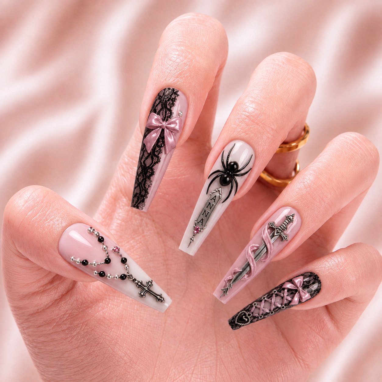 Crimson Rosary - Personalized Press-On Nails