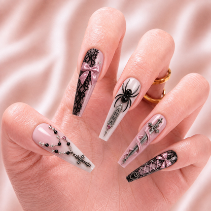 Crimson Rosary - Personalized Press-On Nails