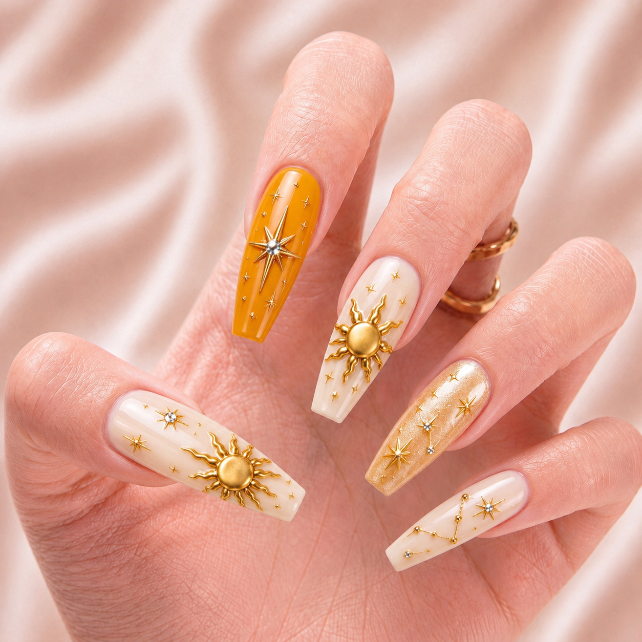 Golden Sun Silver Moon – Personalized Press-On Nails