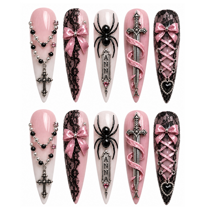 Crimson Rosary - Personalized Press-On Nails