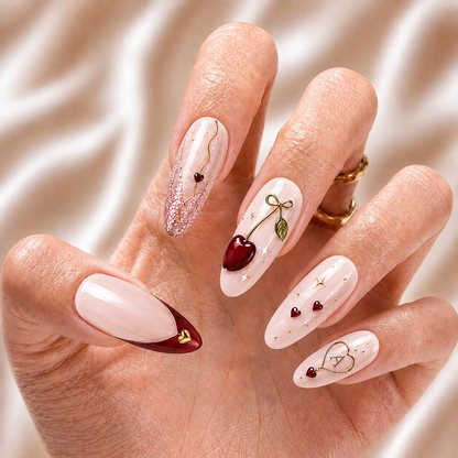 Cherry Bestie Bloom – Personalized Press-On Nails