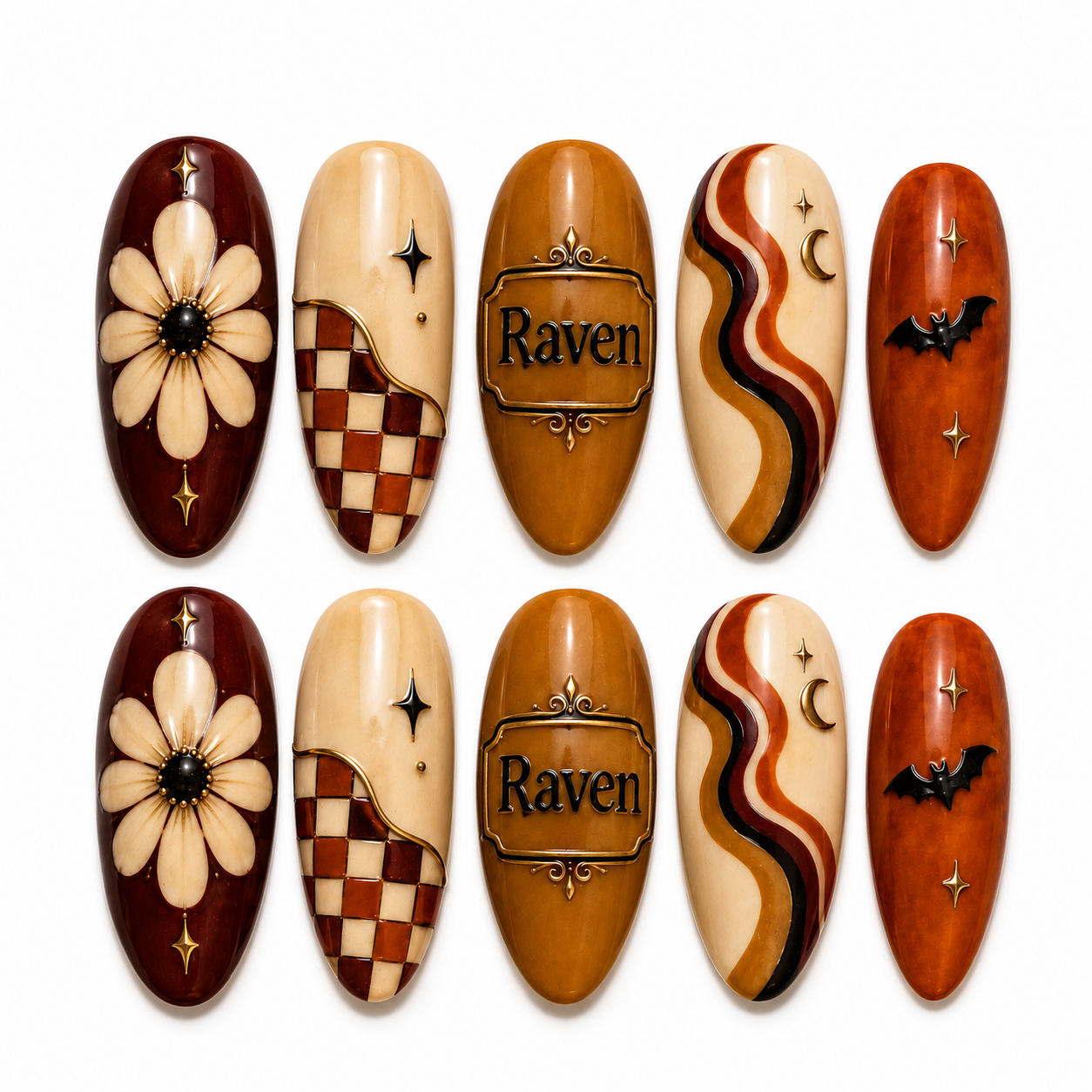 Cinnamon Checker Nightfall - Personalized Press-On Nails
