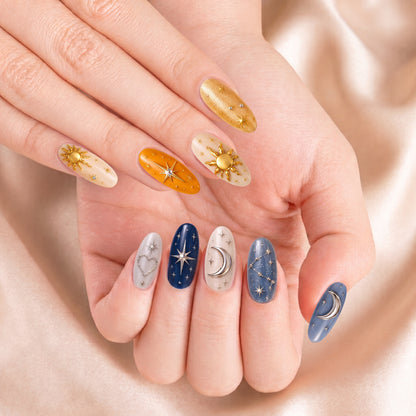 Golden Sun Silver Moon – Personalized Press-On Nails