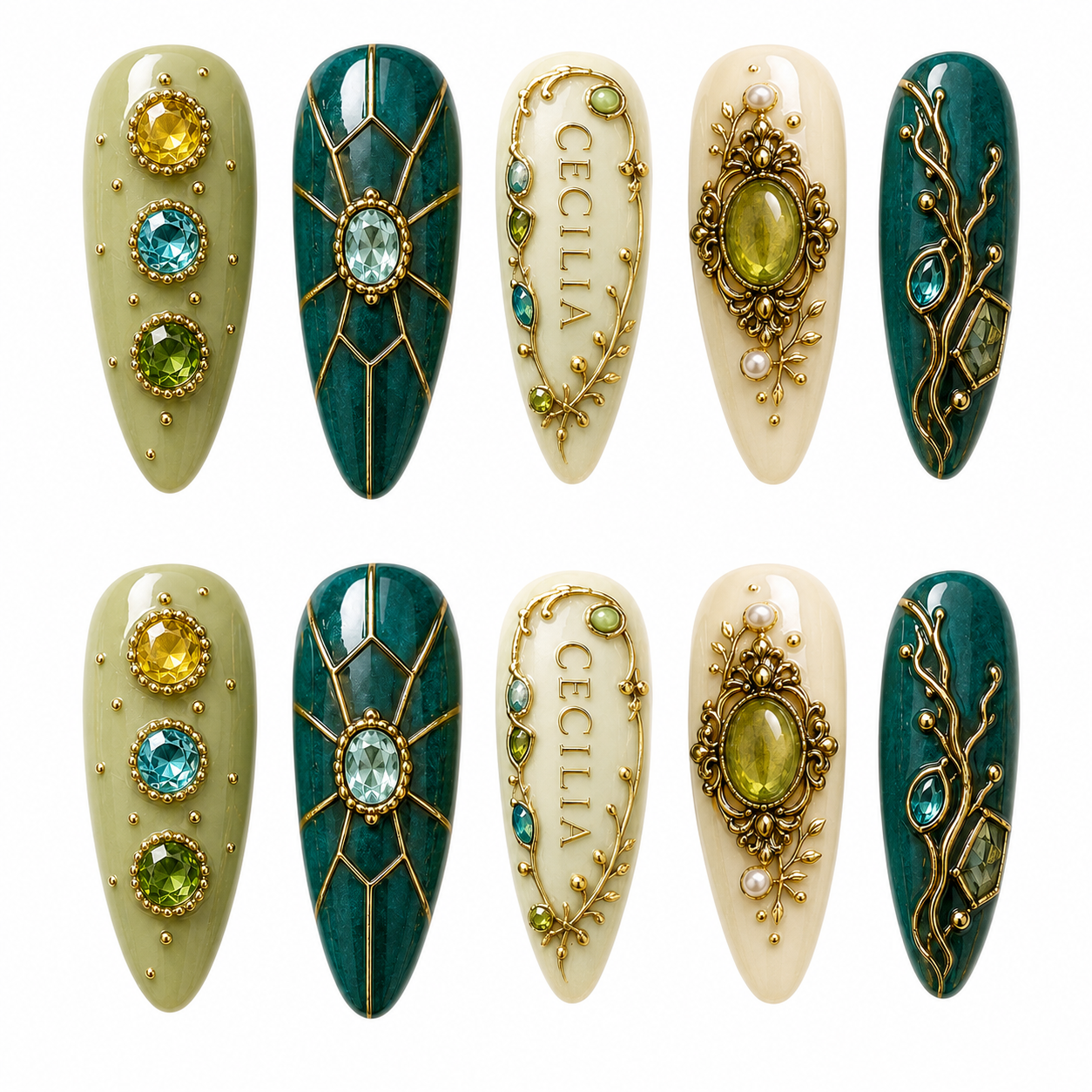Emerald Heirloom - Personalized Press-On Nails