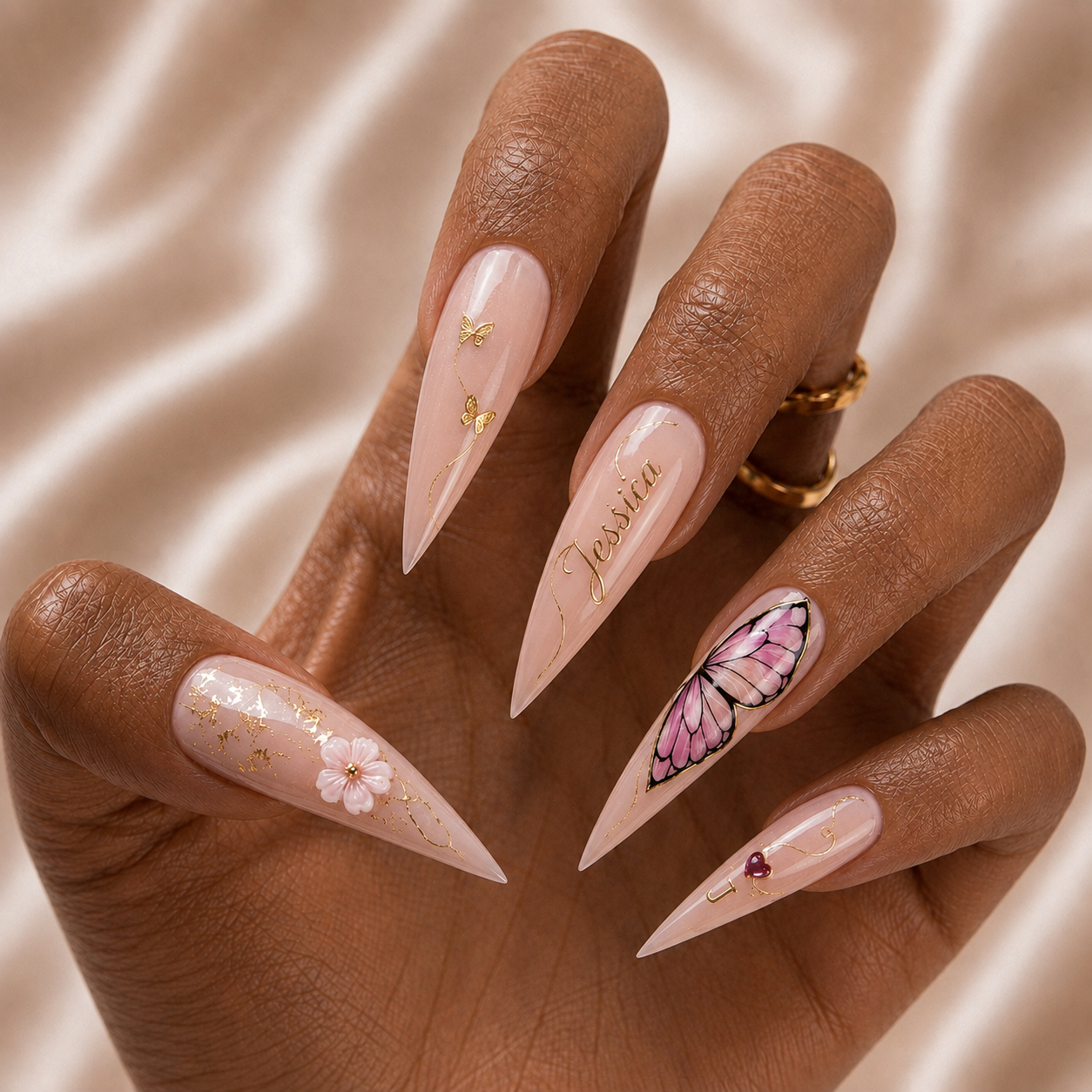 Butterfly Vibes Besties – Personalized Press-On Nails