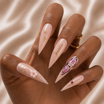 Butterfly Vibes Besties – Personalized Press-On Nails