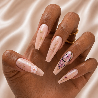 Butterfly Vibes Besties – Personalized Press-On Nails