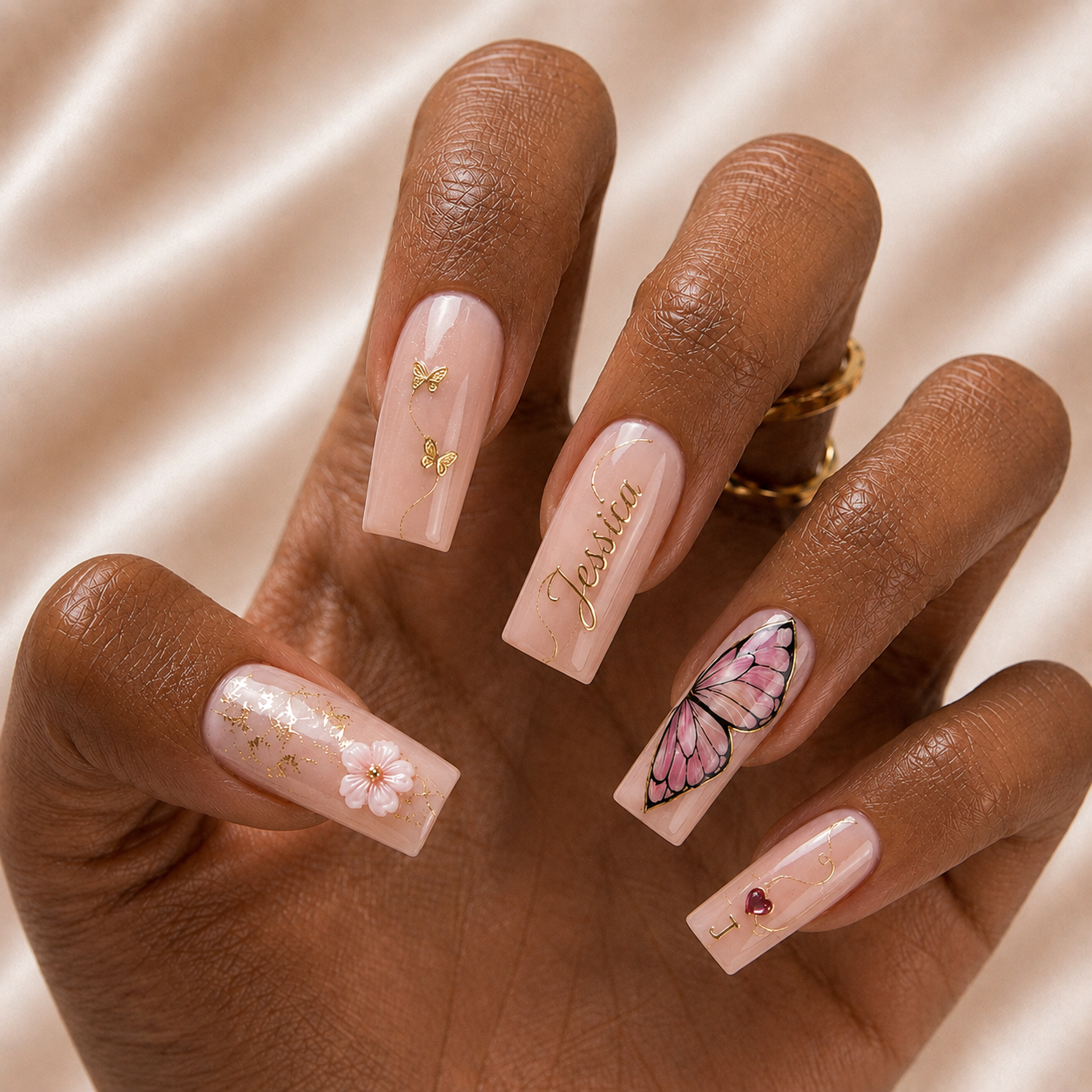 Butterfly Vibes Besties – Personalized Press-On Nails