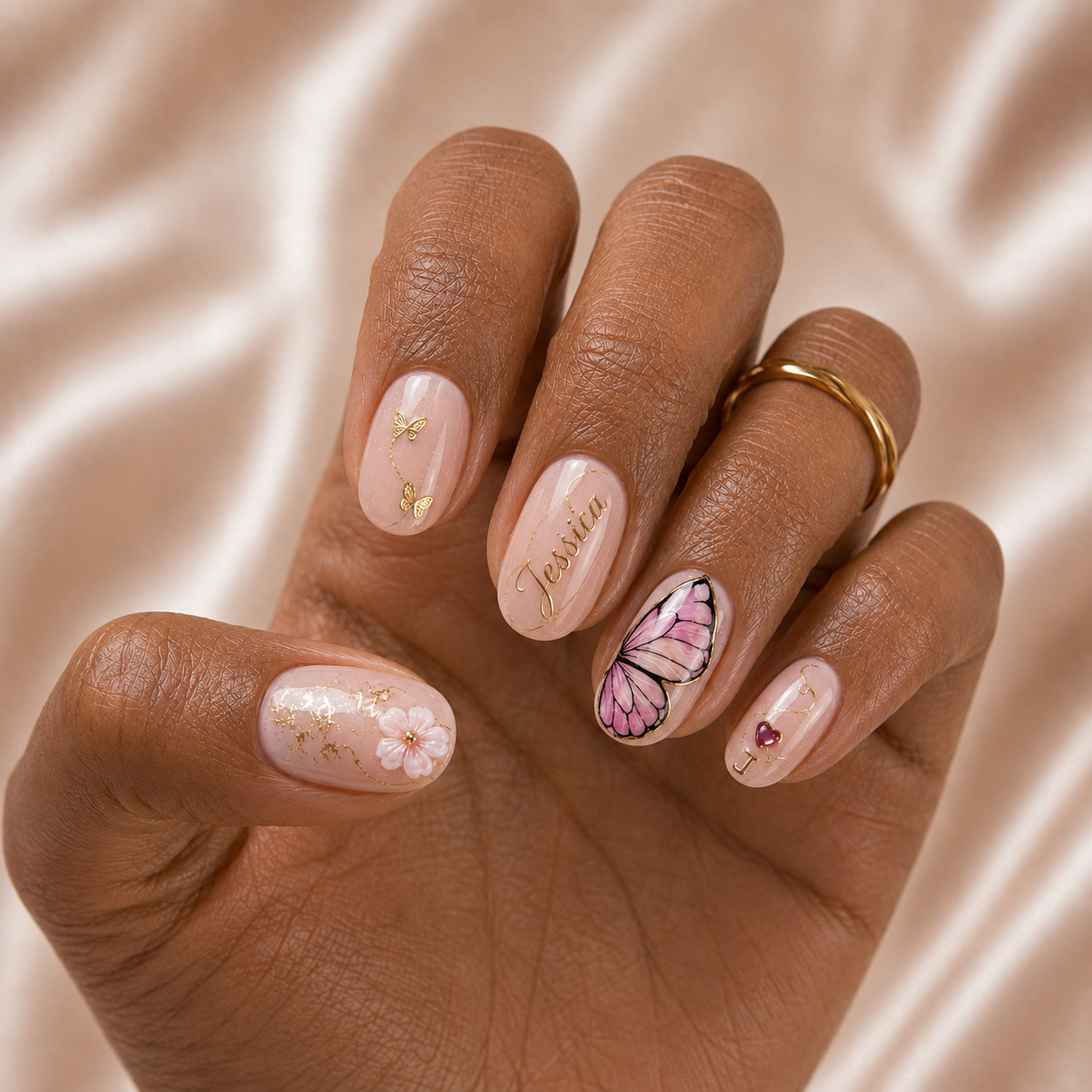 Butterfly Vibes Besties – Personalized Press-On Nails