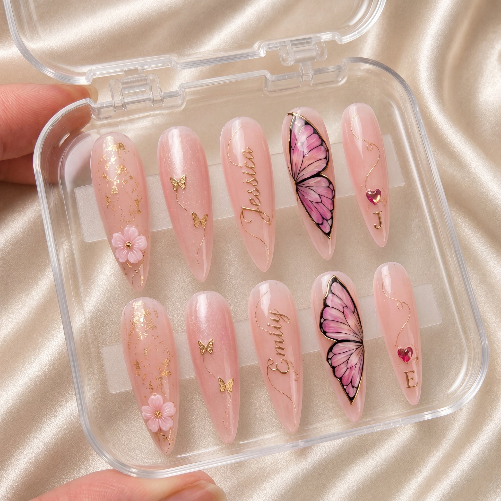 Butterfly Vibes Besties – Personalized Press-On Nails