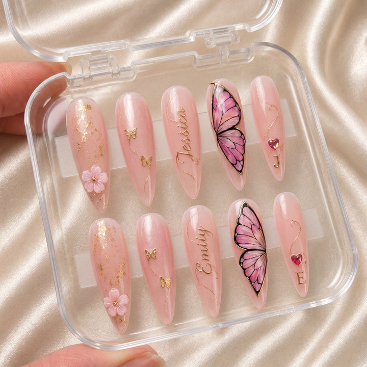 Butterfly Vibes Besties – Personalized Press-On Nails