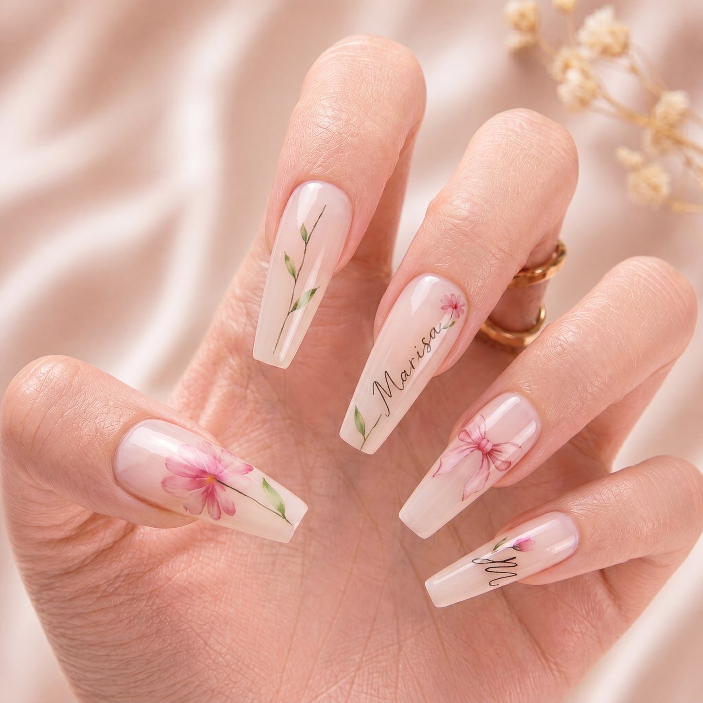 Custom Bestie Floral – Personalized Press-On Nails