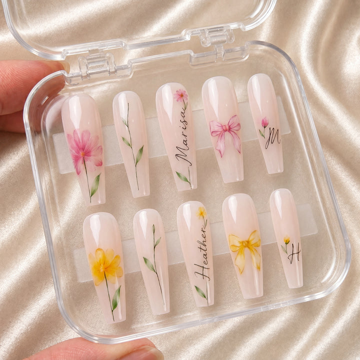 Custom Bestie Floral – Personalized Press-On Nails
