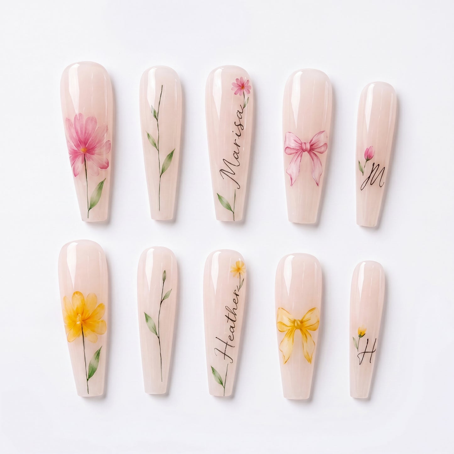 Custom Bestie Floral – Personalized Press-On Nails