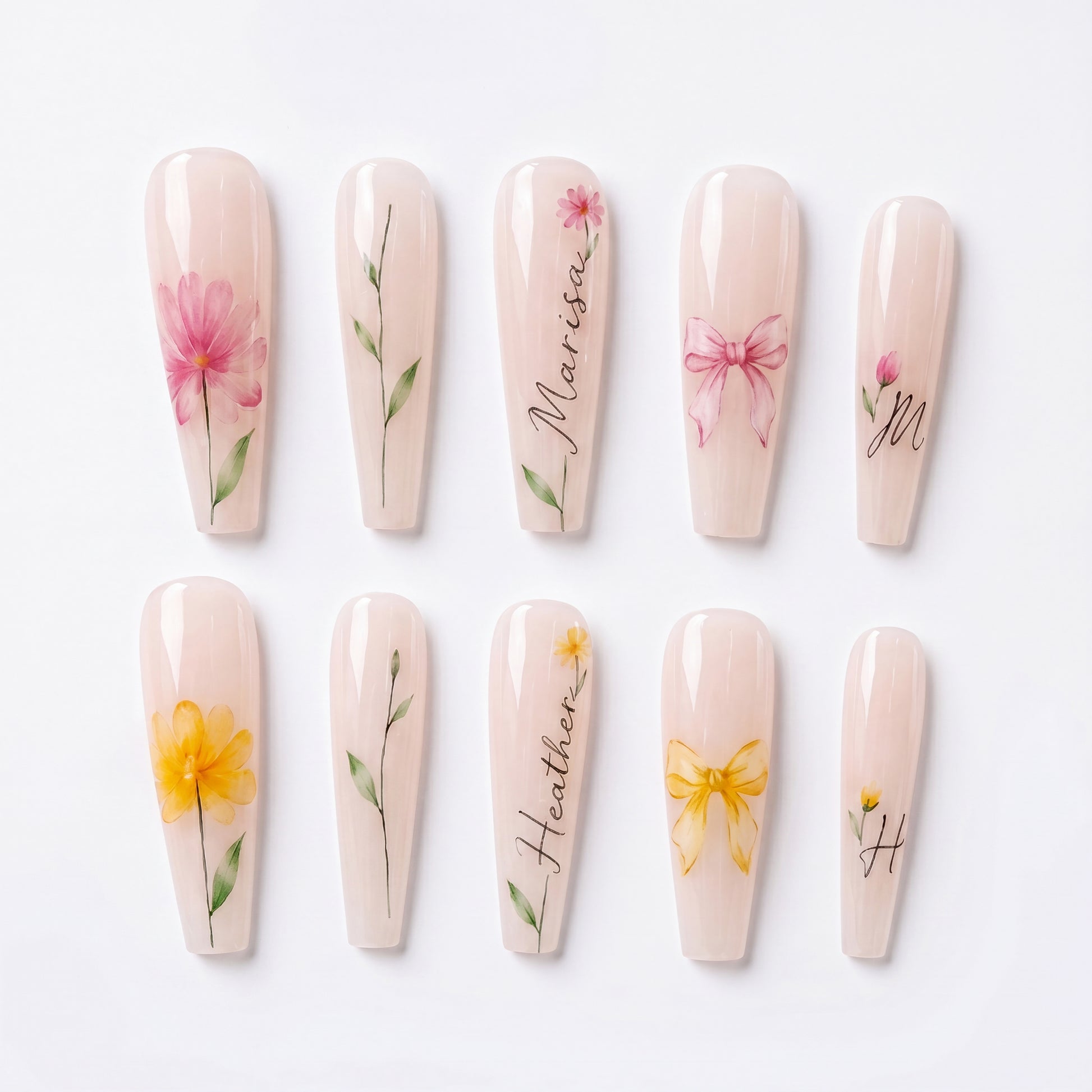 Custom Bestie Floral – Personalized Press-On Nails