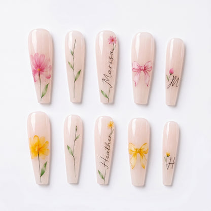 Custom Bestie Floral – Personalized Press-On Nails