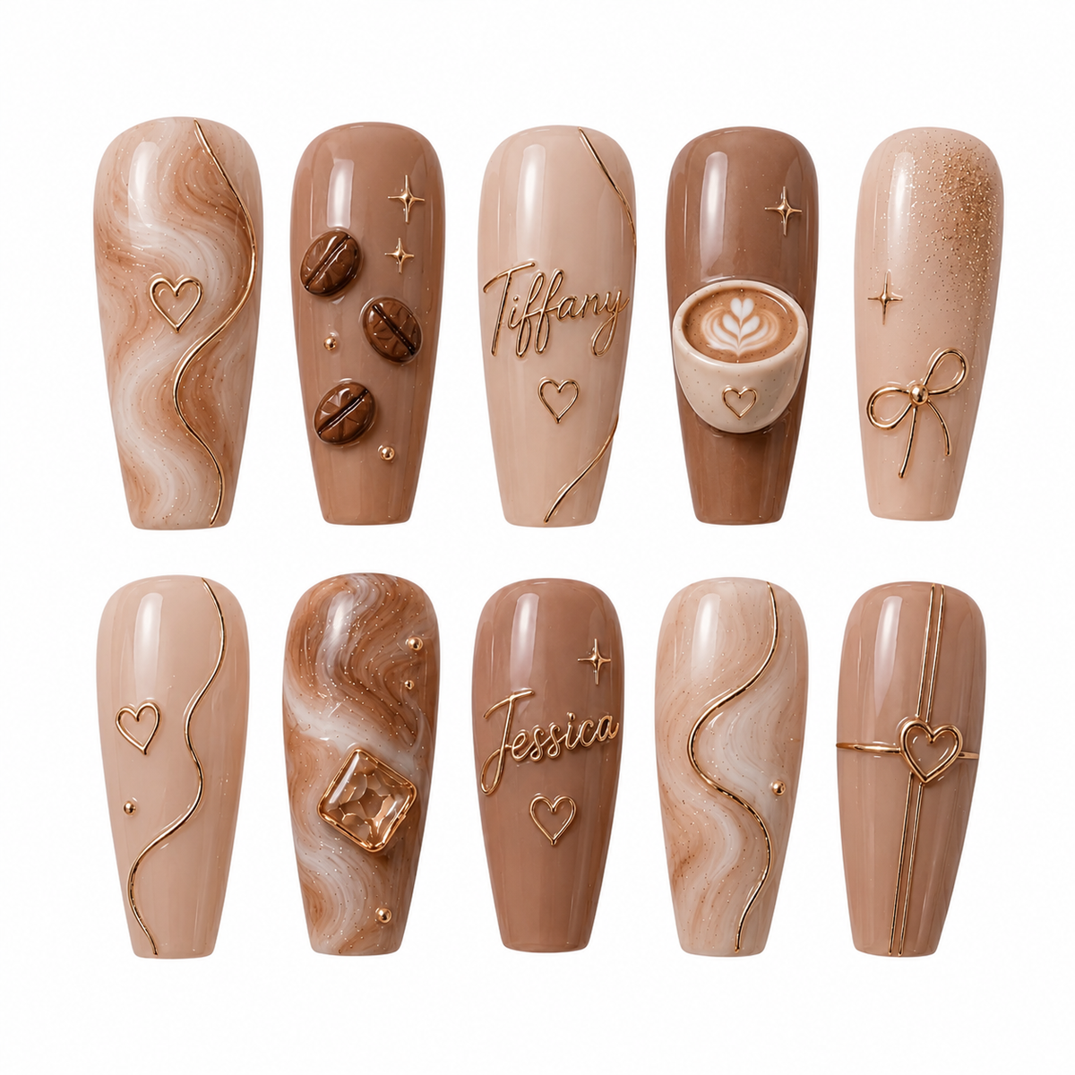 Coffee Date Besties – Personalized Press-On Nails