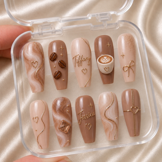 Coffee Date Besties – Personalized Press-On Nails
