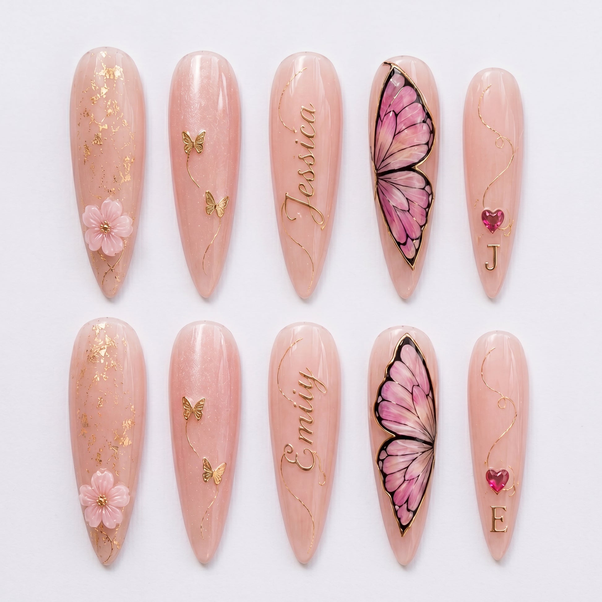 Butterfly Vibes Besties – Personalized Press-On Nails