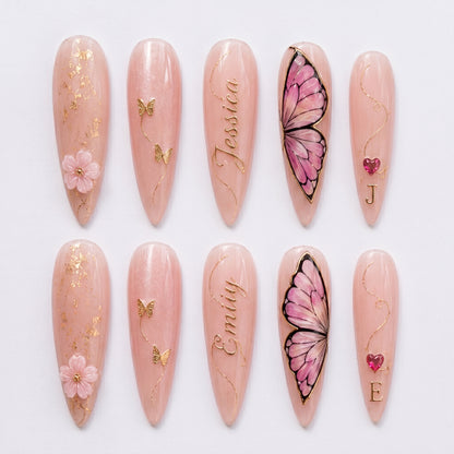 Butterfly Vibes Besties – Personalized Press-On Nails