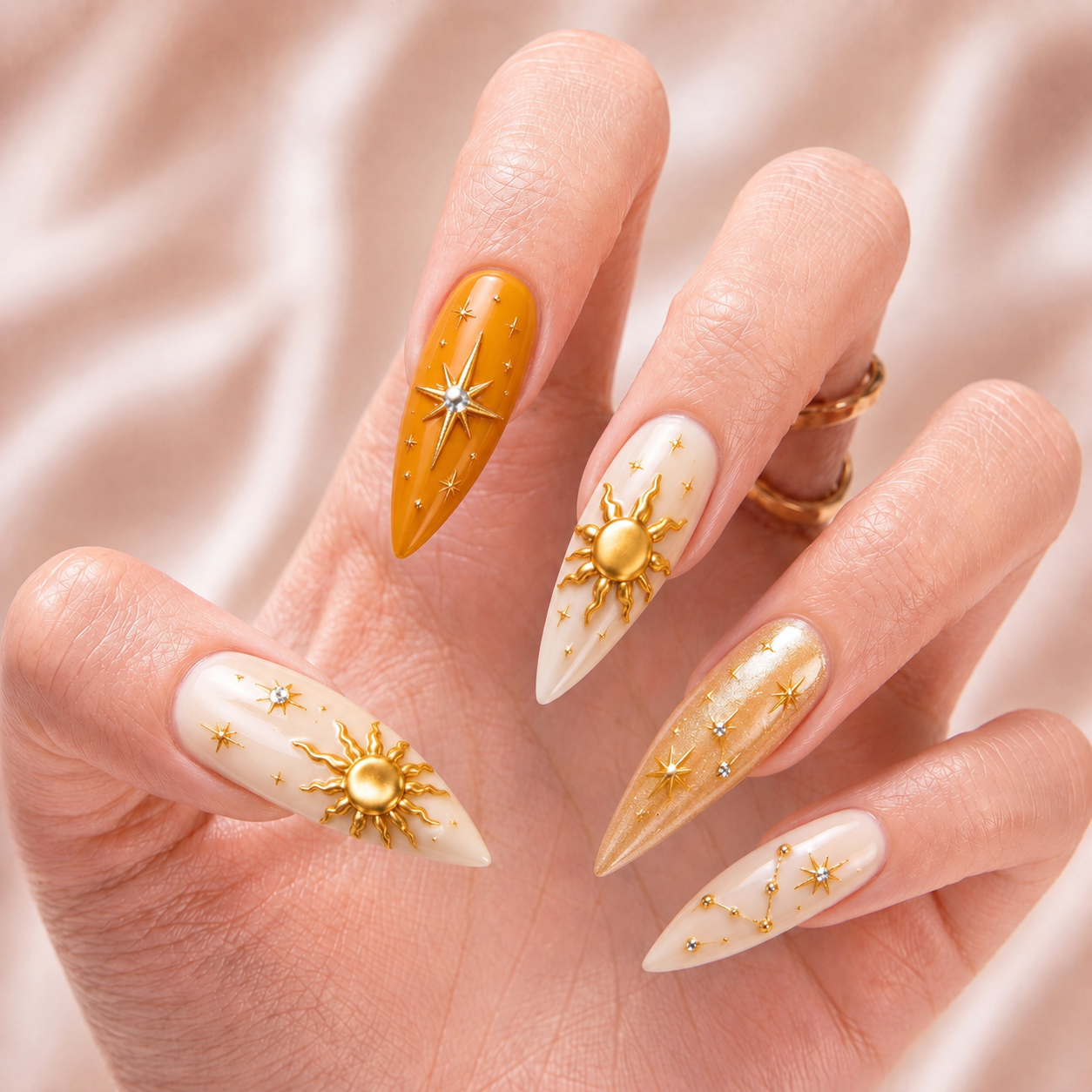 Golden Sun Silver Moon – Personalized Press-On Nails