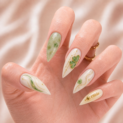 Golden Clover Bestie Bond – Personalized Press-On Nails