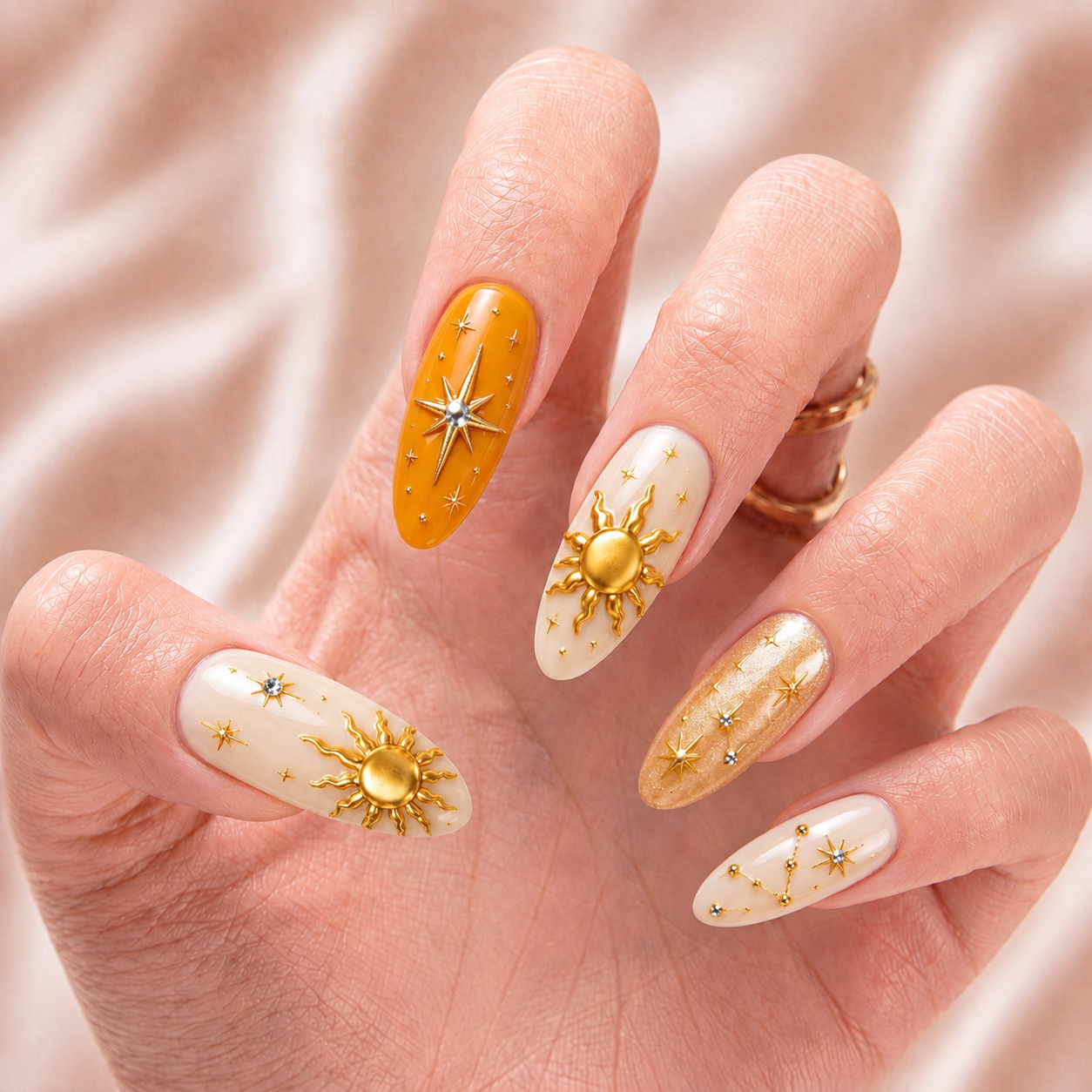 Golden Sun Silver Moon – Personalized Press-On Nails