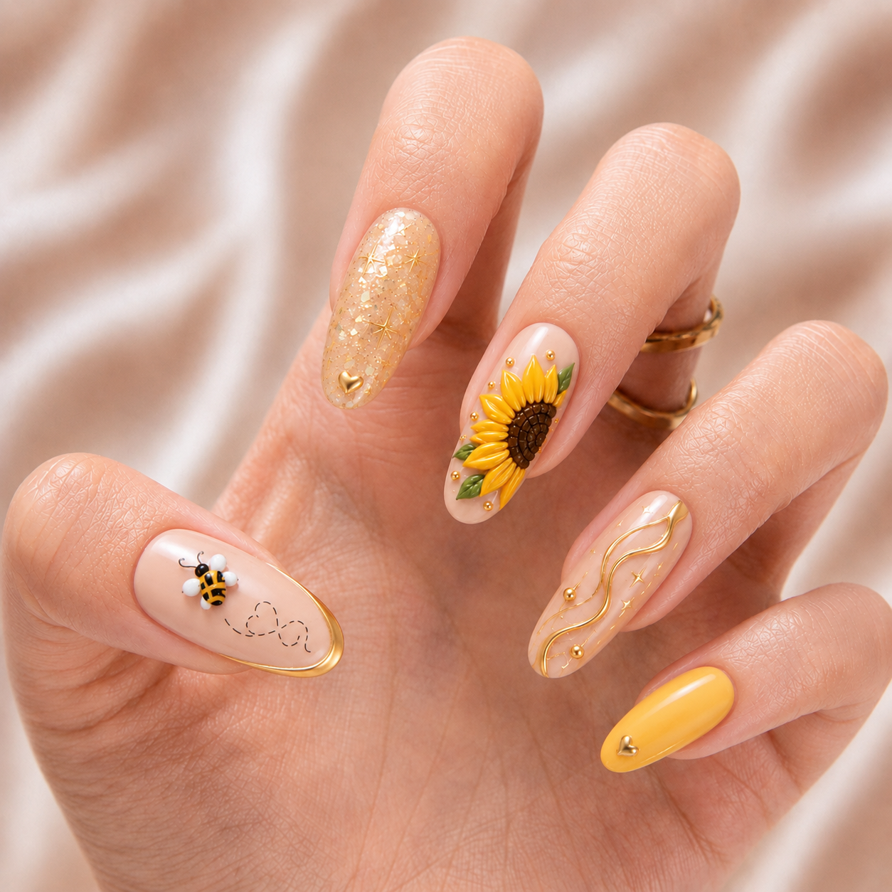 Sunflower Honey Bestie Bond – Personalized Press-On Nails