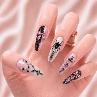 Crimson Rosary - Personalized Press-On Nails