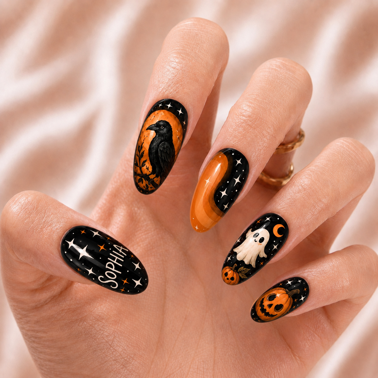 Midnight Pumpkin Spell - Personalized Press-On Nails