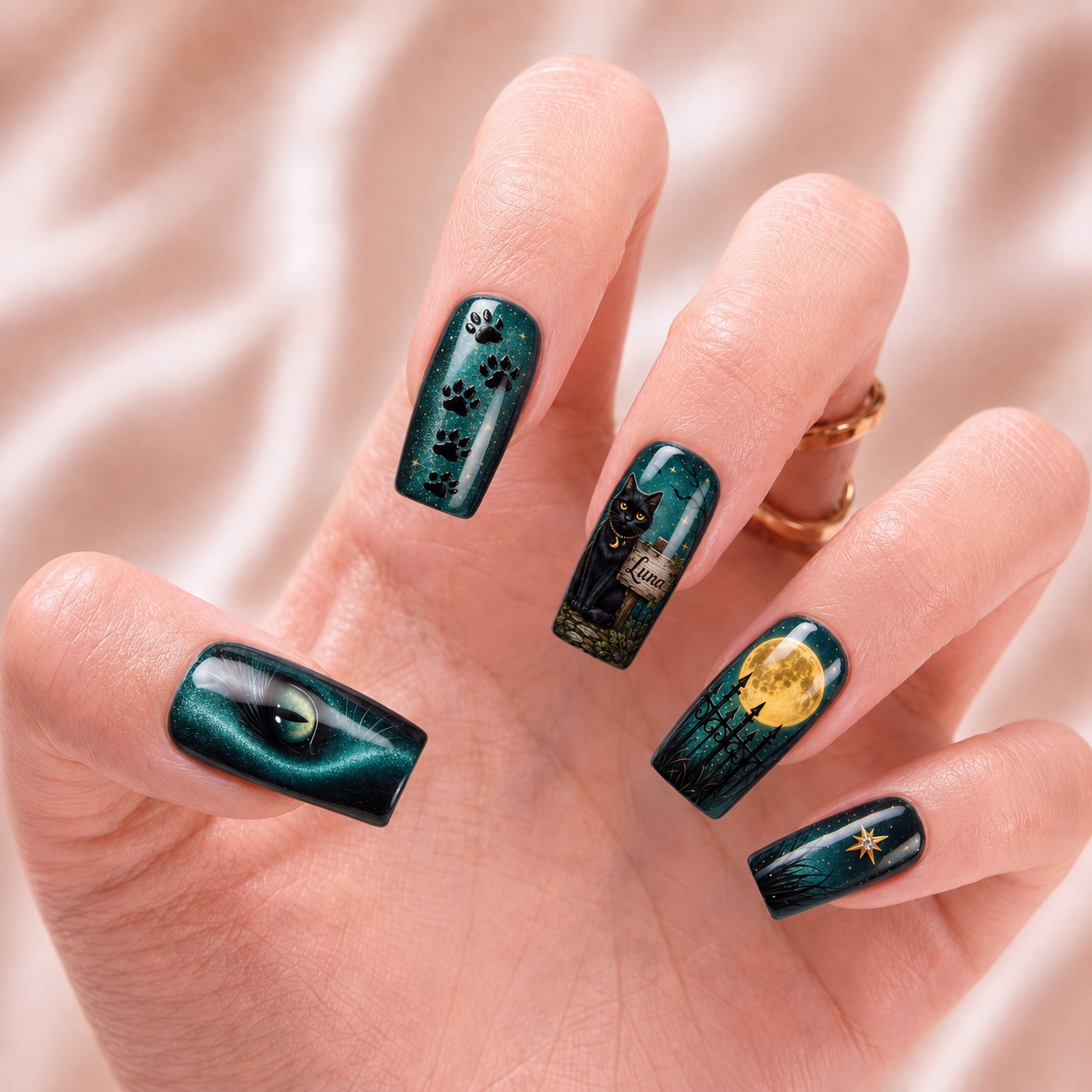 Black Cat Lucky Date  – Personalized Press-On Nails