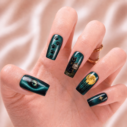 Black Cat Lucky Date  – Personalized Press-On Nails