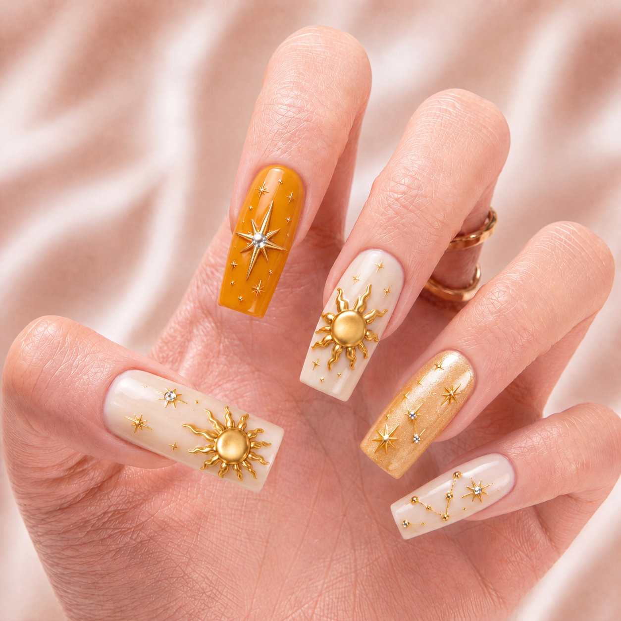 Golden Sun Silver Moon – Personalized Press-On Nails