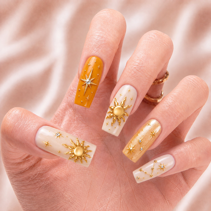 Golden Sun Silver Moon – Personalized Press-On Nails